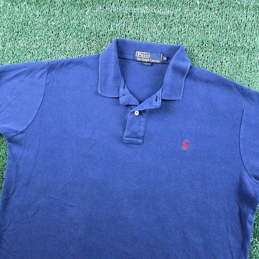 Polo Ralph Lauren Mens XL Navy Blue Short Sleeve Pique Polo Shirt Red Pony Logo